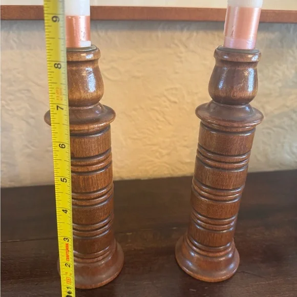 Vintage Homeco Wooden Turned Candle Holders — Mid-Century Set - Picture 2 of 2